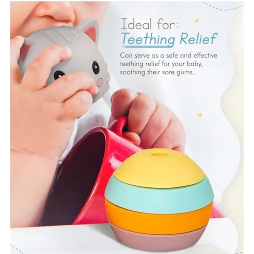 Elbebe Silicone Stackable Animal (Cat) BPA Free 6 Months-4 Years Montessori Toy‎